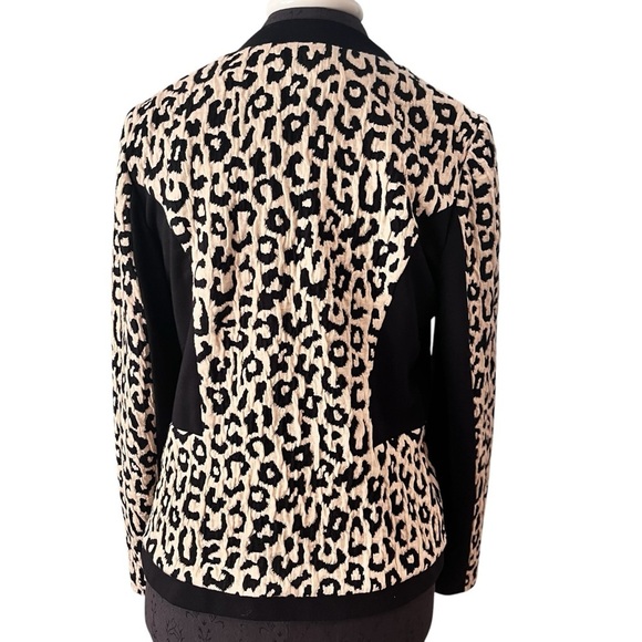 Joseph Ribkoff Black Tan Leopard Print Knit Zip Jacket Size 12/Large - Picture 2 of 8